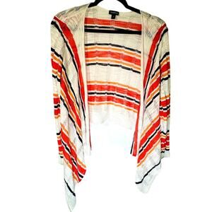 Torrid Open Front Shrug Cardigan Sweater White/Orange Stripe Plus SZ 0 EUC 12/14
